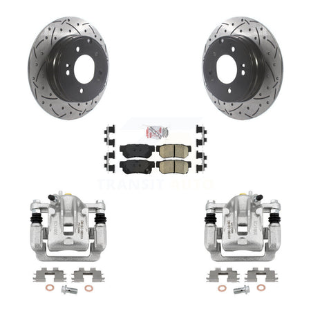 Rear Disc Brake Coated Caliper Drill Slot Rotors Ceramic Pad Kit For Hyundai Sonata 3.3L KCD-101502N
