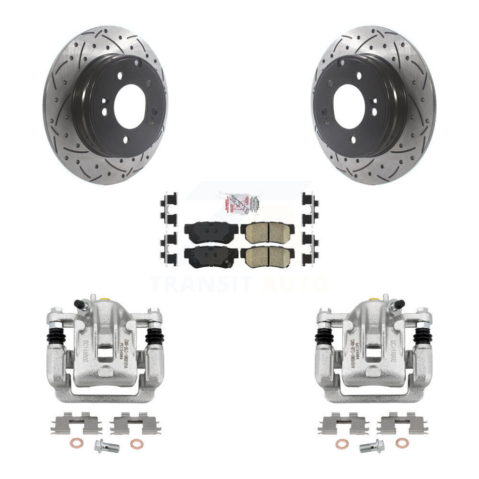 Rear Disc Brake Coated Caliper Drill Slot Rotors Ceramic Pad Kit For Hyundai Sonata 3.3L KCD-101502N