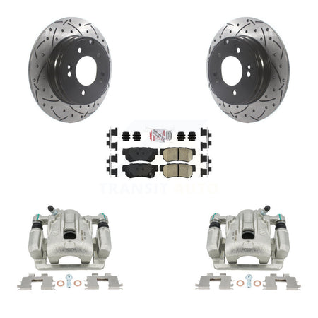 Rear Disc Brake Coated Caliper Drilled Slotted Rotors And Ceramic Pads Kit For 2006 Hyundai Sonata 3.3L To 03 06 KCD-101503N by Transit Auto