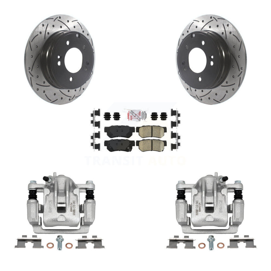 Rear Disc Brake Coated Caliper Drilled Slotted Rotors And Ceramic Pads Kit For 2006 Hyundai Sonata 3.3L To 03 06 KCD-101503N