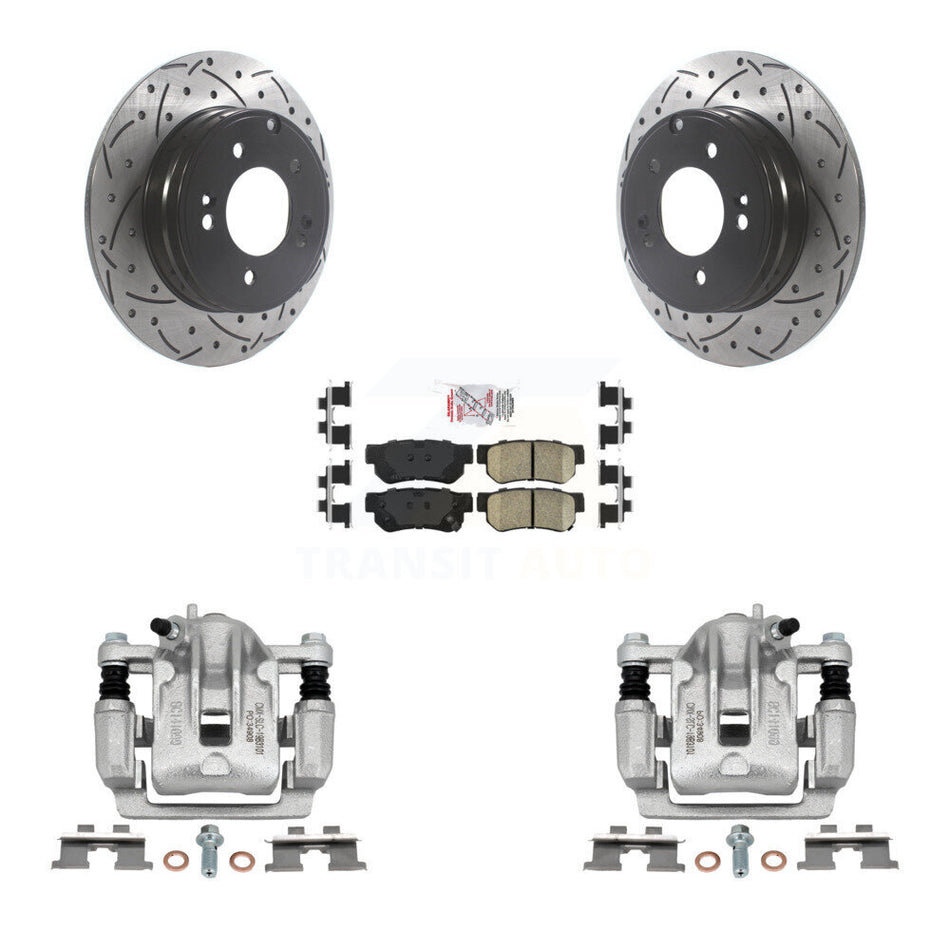 Rear Disc Brake Coated Caliper Drilled Slotted Rotors And Ceramic Pads Kit For 2006 Hyundai Sonata 3.3L To 03 06 KCD-101504N