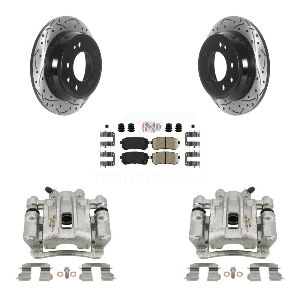 Rear Disc Brake Coated Caliper Drilled Slotted Rotor Ceramic Pad Kit For Hyundai Elantra KCD-101507N