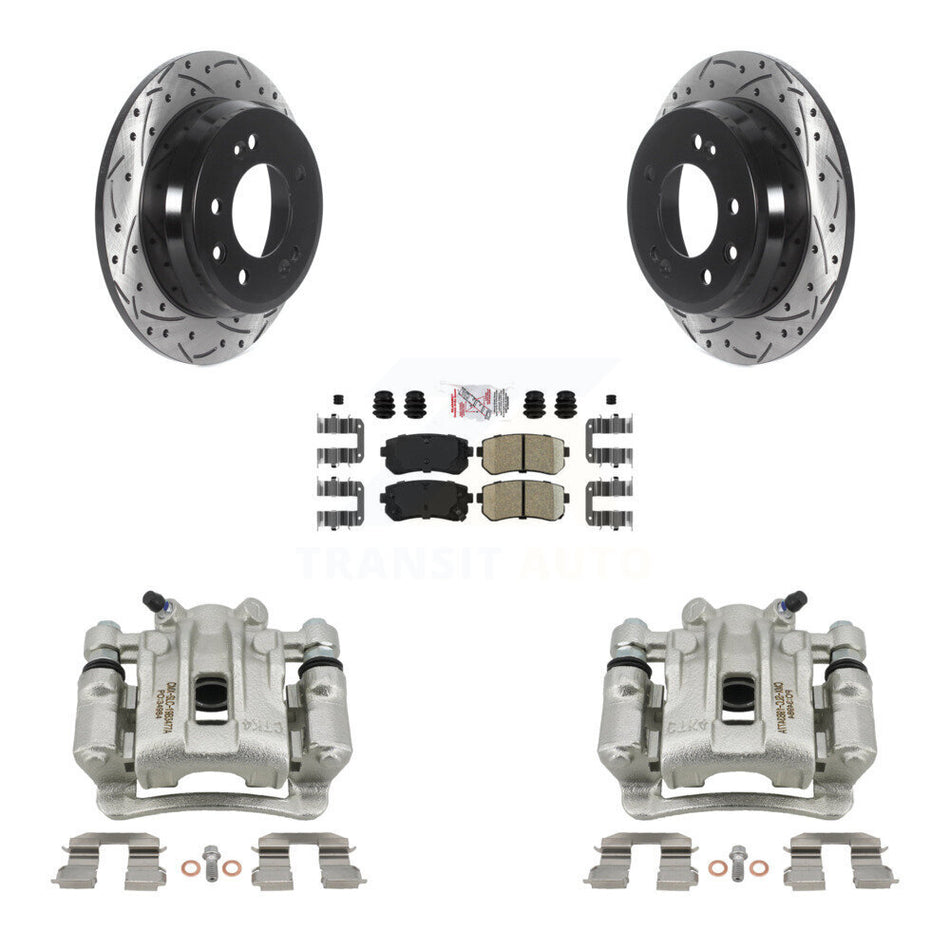 Rear Disc Brake Coated Caliper Drilled Slotted Rotor Ceramic Pad Kit For Hyundai Elantra KCD-101507N