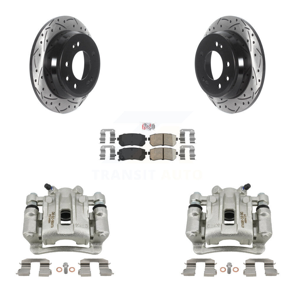 Rear Disc Brake Coated Caliper Drilled Slotted Rotor Ceramic Pad Kit For Hyundai Elantra KCD-101508N
