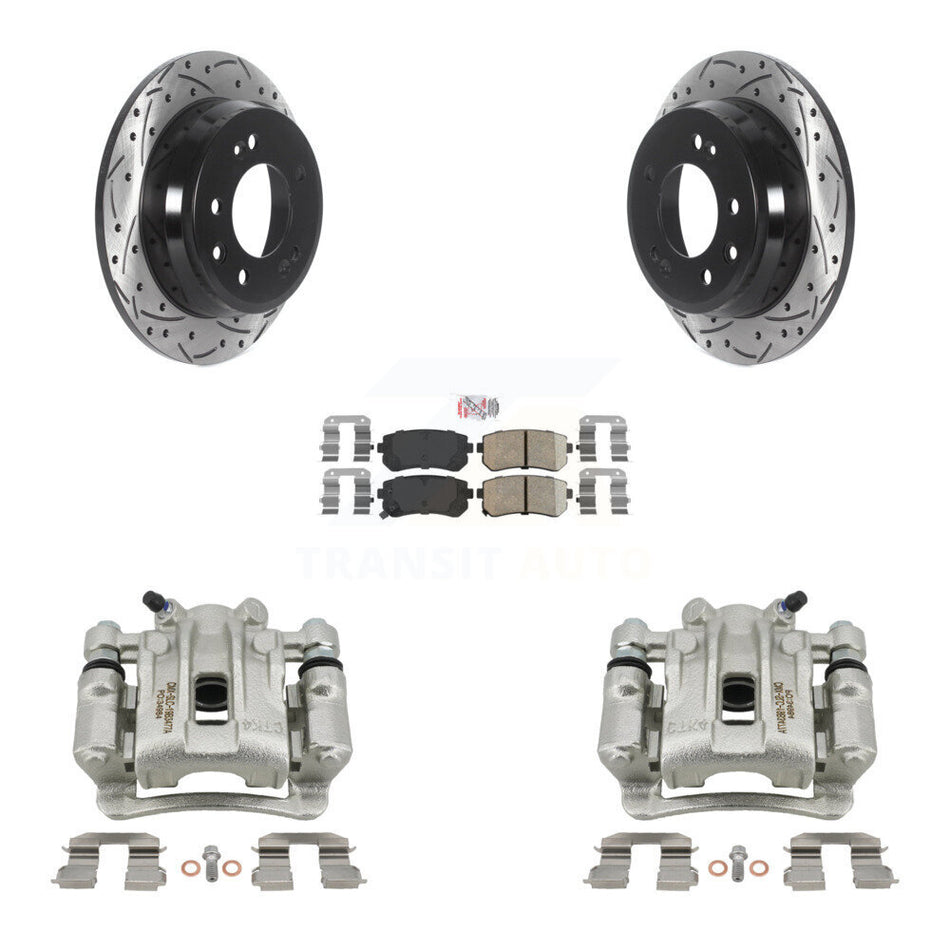 Rear Disc Brake Coated Caliper Drilled Slotted Rotor Ceramic Pad Kit For Hyundai Elantra KCD-101508N