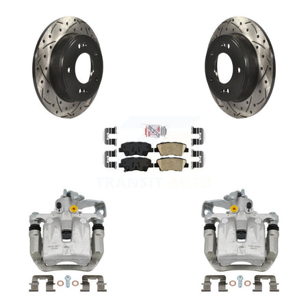 Rear Brake Caliper Drill Slotted Rotors Ceramic Pad Kit For Hyundai Elantra GT Kia Forte KCD-101509N