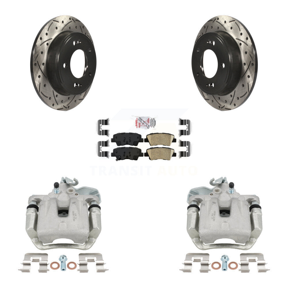 Rear Disc Brake Coated Caliper Drilled Slot Rotor Ceramic Pad Kit For 2014-2016 Kia Soul KCD-101511N