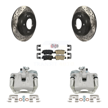 Rear Disc Brake Coated Caliper Drilled Slot Rotor Ceramic Pad Kit For 2014-2016 Kia Soul KCD-101511N