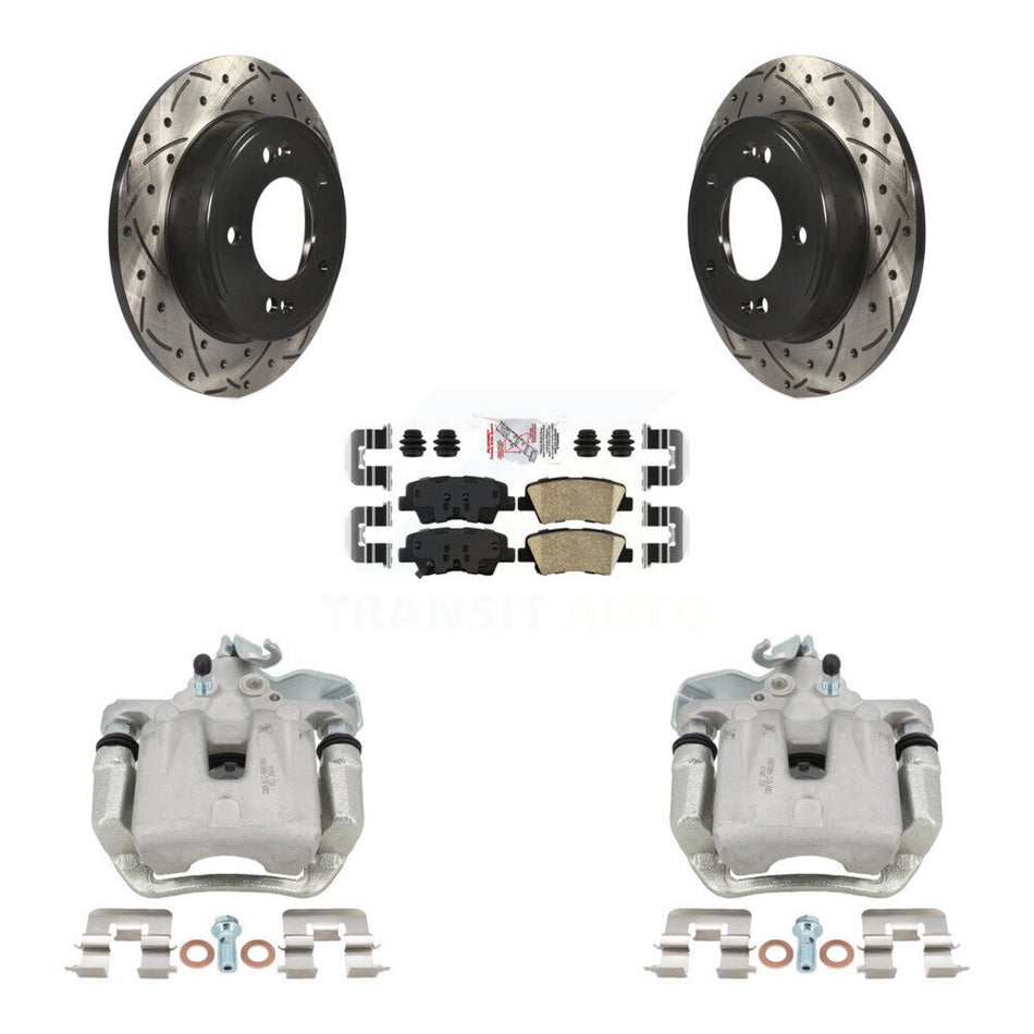 Rear Disc Brake Coated Caliper Drilled Slot Rotor Ceramic Pad Kit For 2014-2016 Kia Soul KCD-101512N