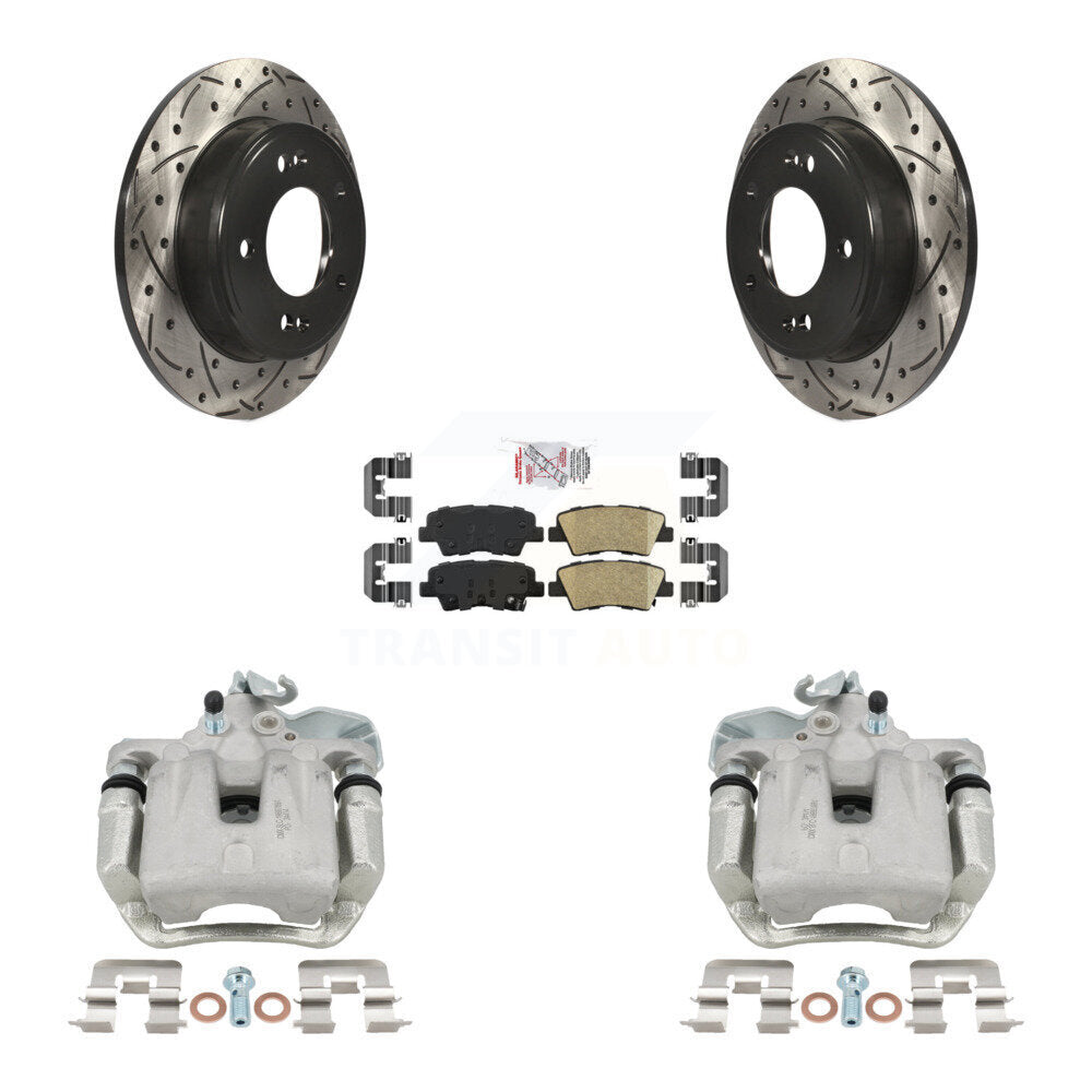 Rear Disc Brake Coated Caliper Drilled Slot Rotor Ceramic Pad Kit For 2017-2018 Kia Soul KCD-101514N