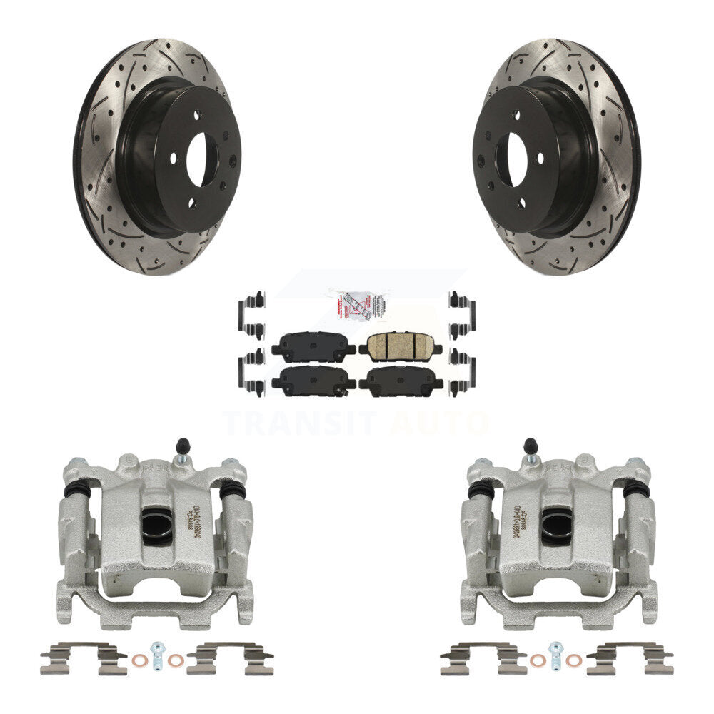 Rear Disc Brake Coated Caliper Drilled Slotted Rotor & Ceramic Pad Kit For Nissan Maxima KCD-101520N