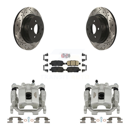 Rear Disc Brake Coated Caliper Drilled Slotted Rotor & Ceramic Pad Kit For Nissan Maxima KCD-101520N