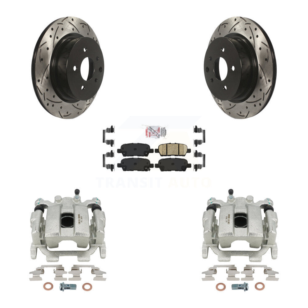 Rear Disc Brake Coated Caliper Drilled Slotted Rotors And Ceramic Pads Kit For INFINITI QX50 EX35 KCD-101522N by Transit Auto