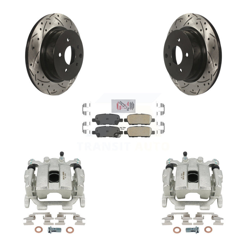 Rear Disc Brake Coated Caliper Drilled Slotted Rotors And Ceramic Pads Kit For 2013 INFINITI EX37 KCD-101524N by Transit Auto