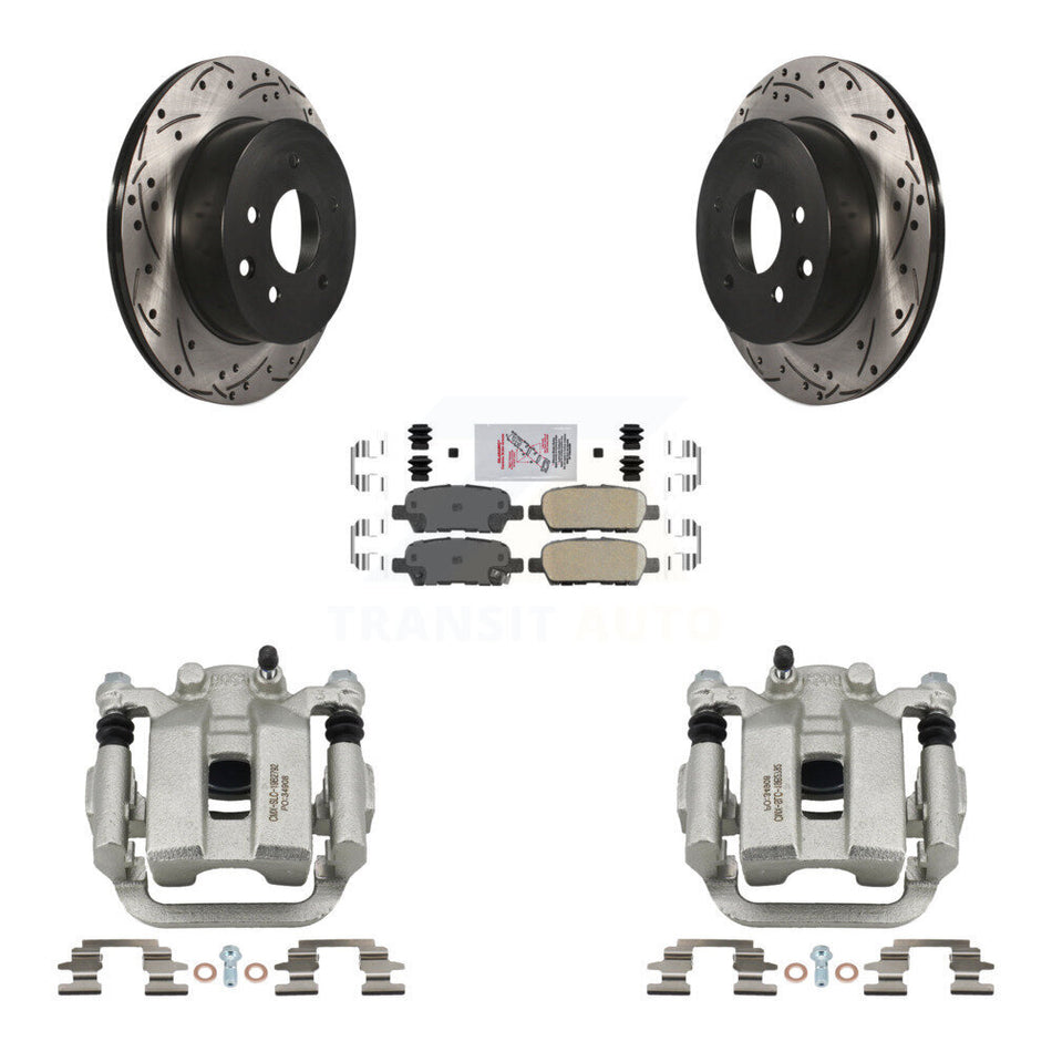 Rear Disc Brake Coated Caliper Drilled Slotted Rotors & Ceramic Pad Kit For INFINITI G35 KCD-101529N