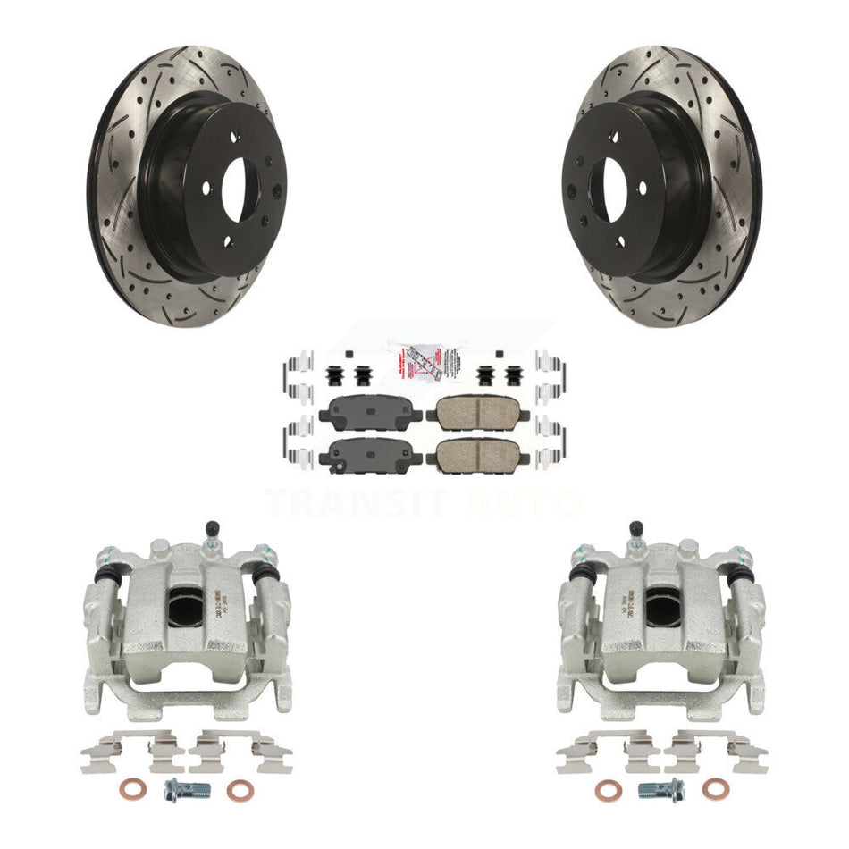 Rear Disc Brake Coated Caliper Drilled Slotted Rotors And Ceramic Pads Kit For 2008-2009 INFINITI EX35 KCD-101530N