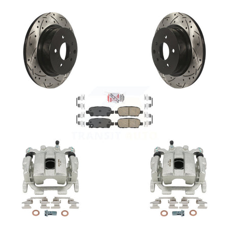 Rear Disc Brake Coated Caliper Drilled Slotted Rotors And Ceramic Pads Kit For 2008-2009 INFINITI EX35 KCD-101531N by Transit Auto