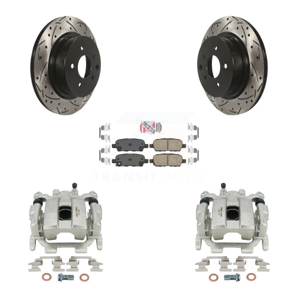 Rear Disc Brake Coated Caliper Drilled Slotted Rotors And Ceramic Pads Kit For 2008-2009 INFINITI EX35 KCD-101531N