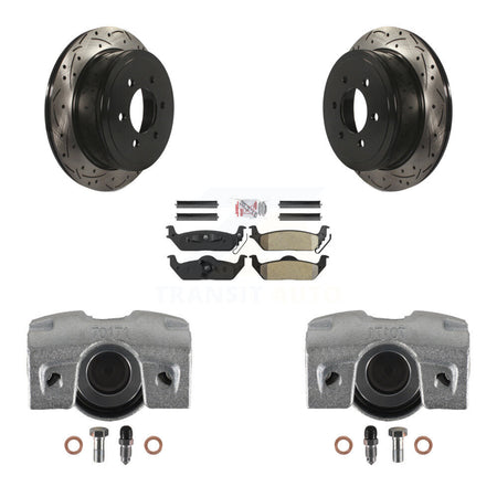 Rear Disc Brake Coated Caliper Drilled Slotted Rotors And Semi-Metallic Pads Kit For Ford F-150 Lincoln Mark LT KCD-101534N by Transit Auto