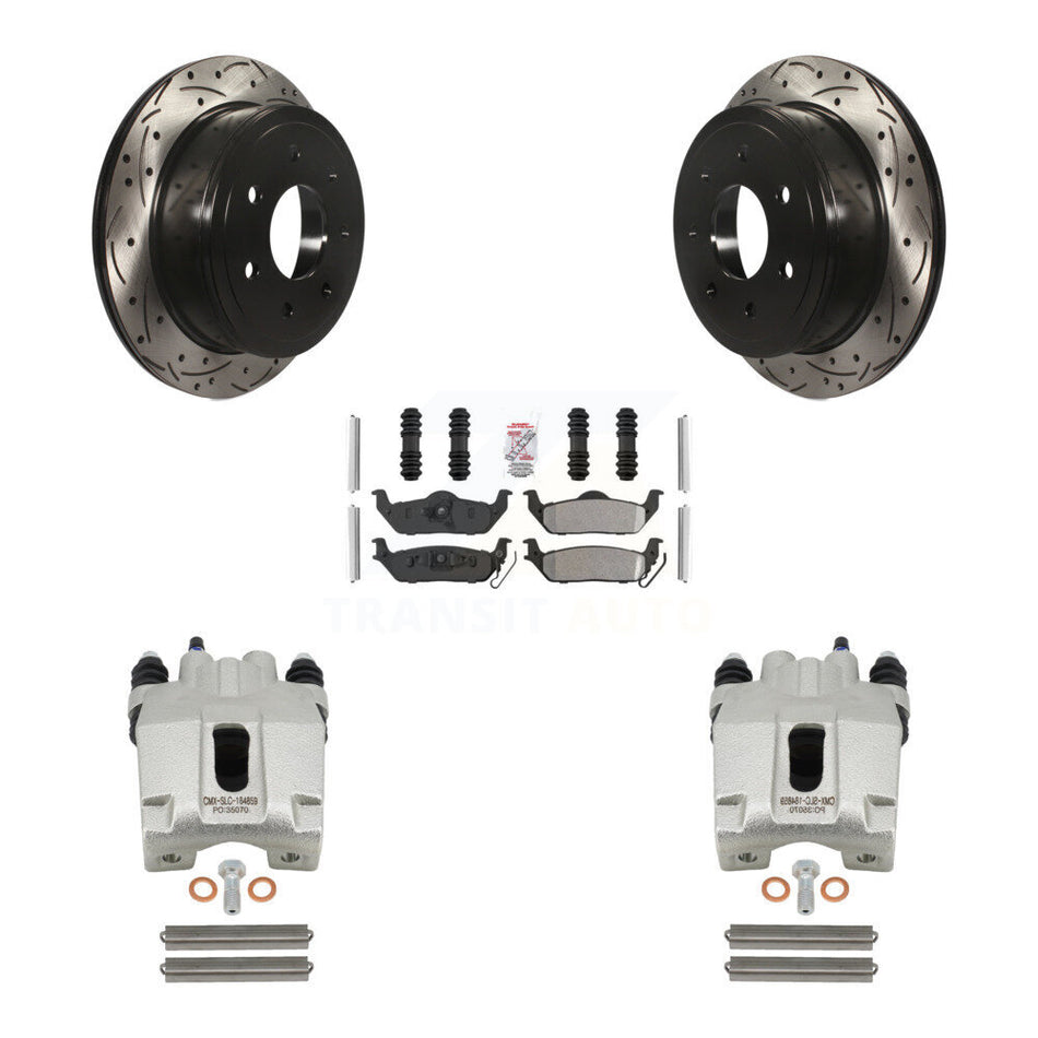 Rear Disc Brake Coated Caliper Drilled Slotted Rotors And Semi-Metallic Pads Kit For Ford F-150 Lincoln Mark LT KCD-101537N