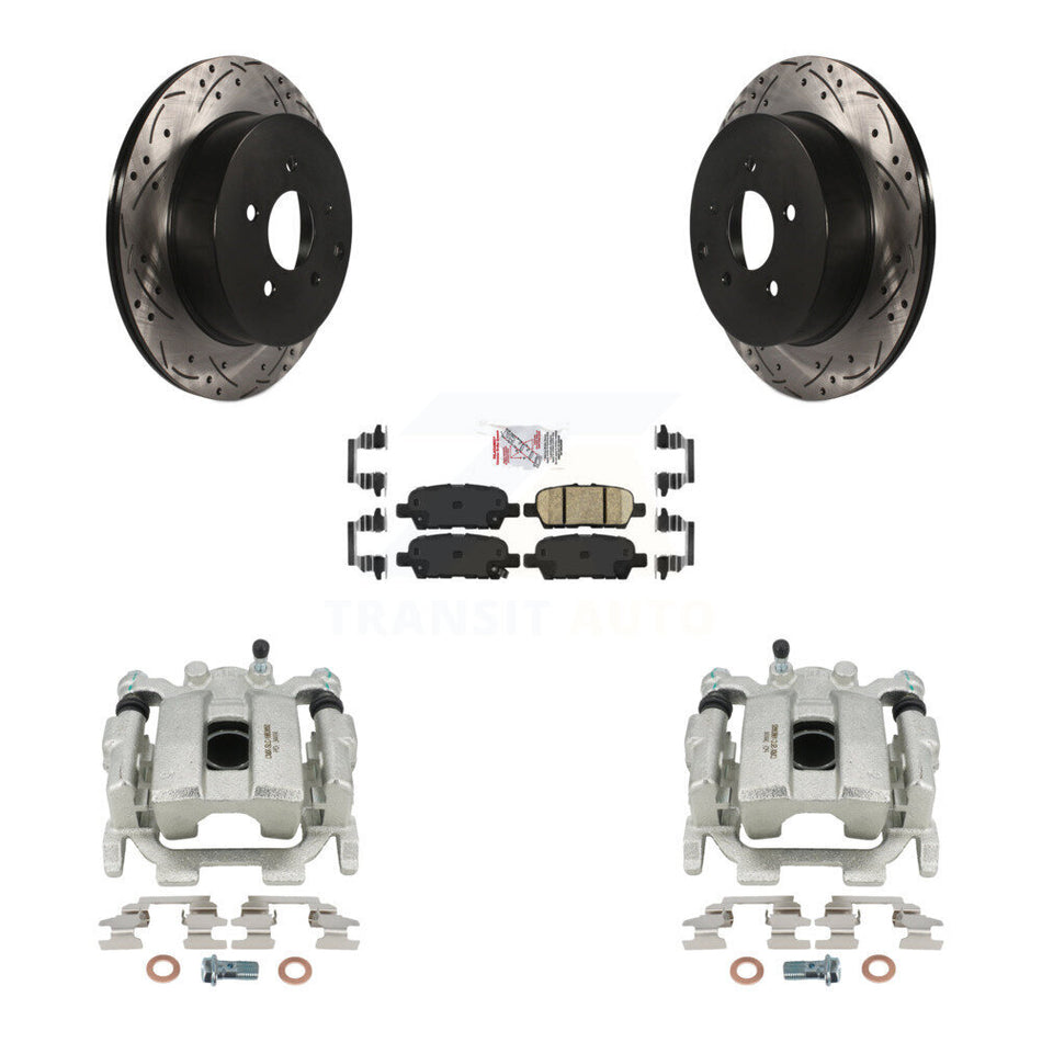 Rear Disc Brake Coated Caliper Drilled Slotted Rotors And Ceramic Pads Kit For INFINITI QX70 KCD-101543N by Transit Auto