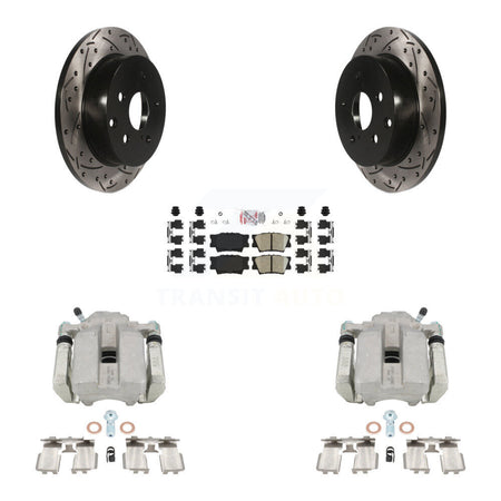 Rear Disc Brake Coated Caliper Drilled Slotted Rotors And Ceramic Pads Kit For Toyota RAV4 KCD-101557N by Transit Auto