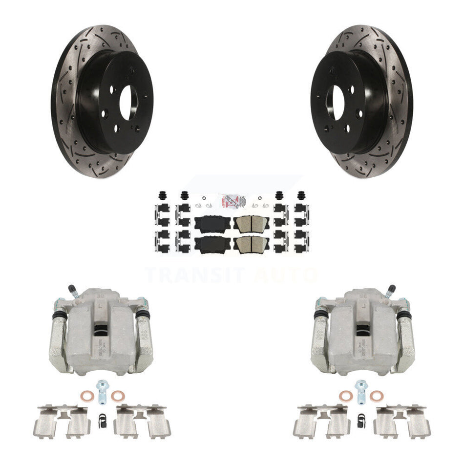 Rear Disc Brake Coated Caliper Drilled Slotted Rotors And Ceramic Pads Kit For Toyota RAV4 KCD-101557N