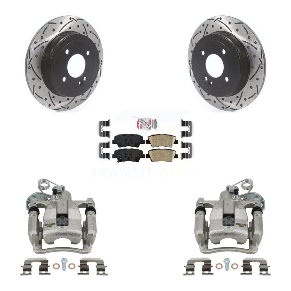 Rear Disc Brake Coated Caliper Drilled Slotted Rotors And Ceramic Pads Kit For 2012-2016 Hyundai Accent KCD-101559N