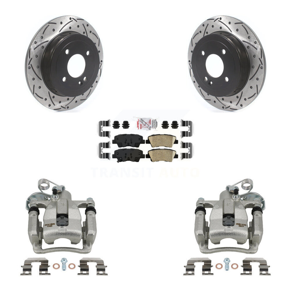 Rear Disc Brake Coated Caliper Drilled Slotted Rotors And Ceramic Pads Kit For 2012-2016 Hyundai Accent KCD-101560N