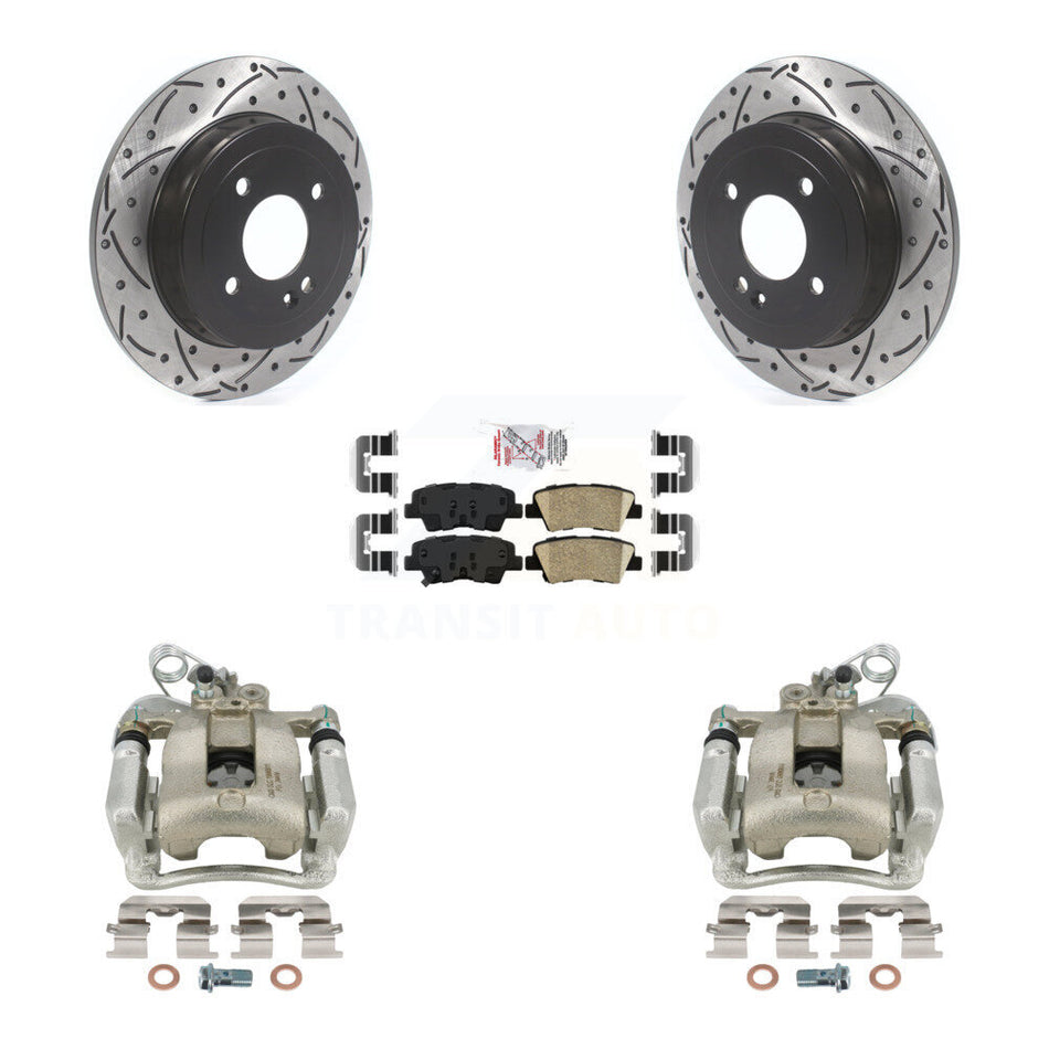 Rear Disc Brake Coated Caliper Drilled Slotted Rotors And Ceramic Pads Kit For 2012-2017 Kia Rio KCD-101561N