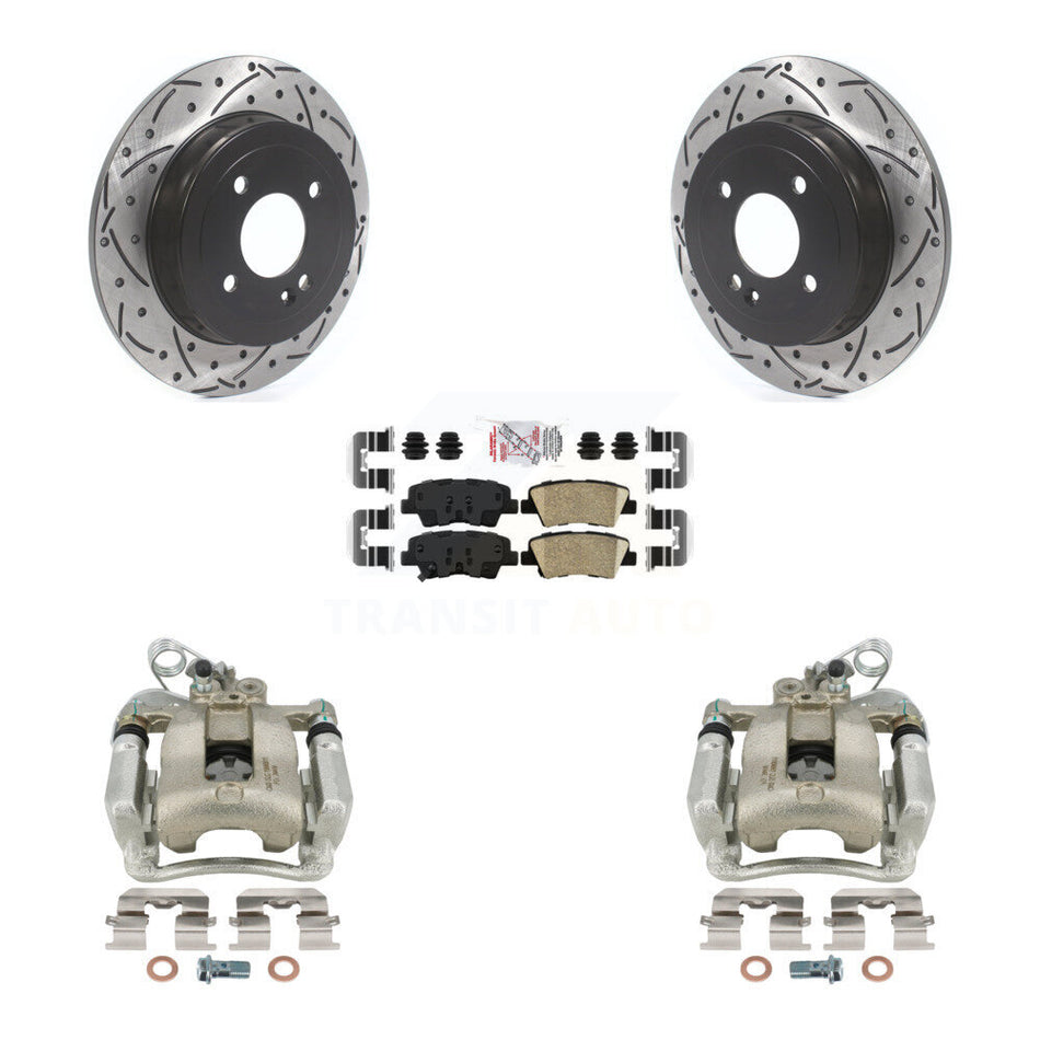 Rear Disc Brake Coated Caliper Drilled Slotted Rotors And Ceramic Pads Kit For 2012-2017 Kia Rio KCD-101562N
