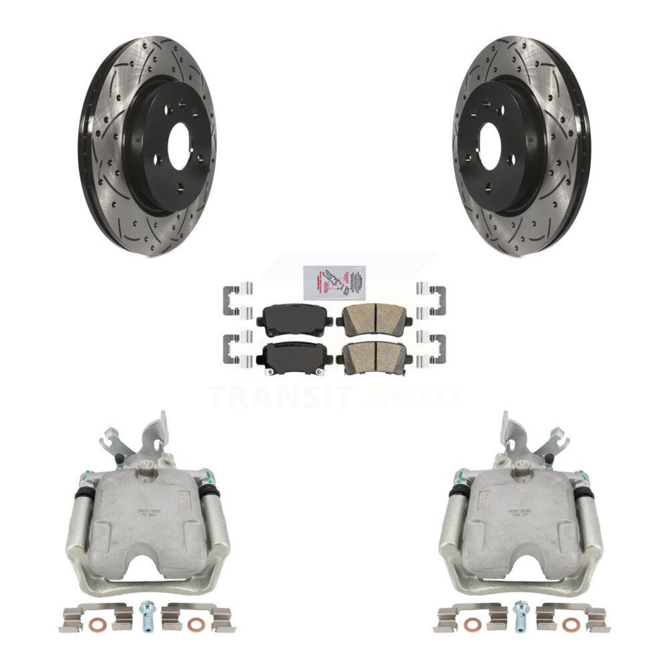 Rear Disc Brake Coated Caliper Drilled Slotted Rotors And Ceramic Pads Kit For 2010-2011 Buick LaCrosse KCD-101566N