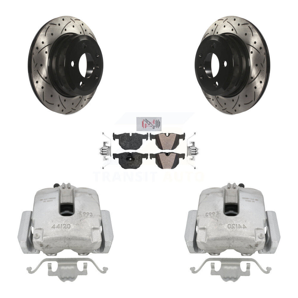 Rear Disc Brake Coated Caliper Drilled Slotted Rotors And Semi-Metallic Pads Kit For BMW X5 X6 KCD-101567N