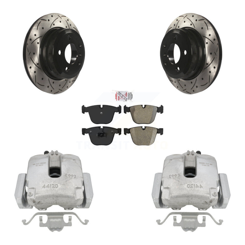 Rear Disc Brake Coated Caliper Drilled Slotted Rotors And Semi-Metallic Pads Kit For 2009 BMW X6 xDrive35i with 3.0L From 10 08 KCD-101568N