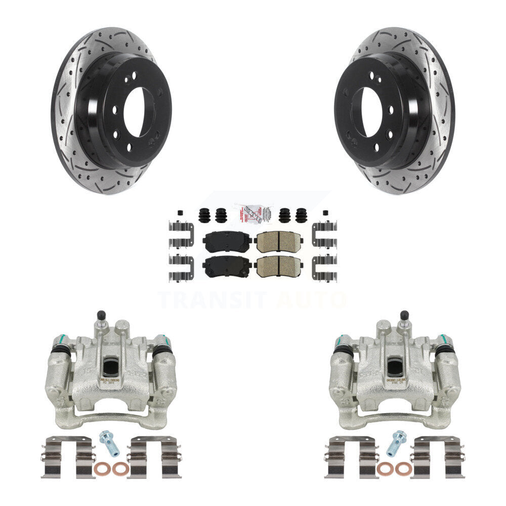 Rear Disc Brake Coated Caliper Drilled Slotted Rotors And Ceramic Pads Kit For Hyundai Tucson Kia Sportage FWD KCD-101569N by Transit Auto