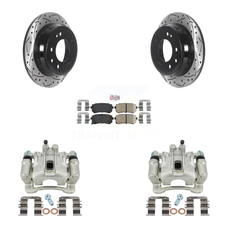 Rear Disc Brake Coated Caliper Drilled Slotted Rotors And Ceramic Pads Kit For Hyundai Tucson Kia Sportage FWD KCD-101570N by Transit Auto