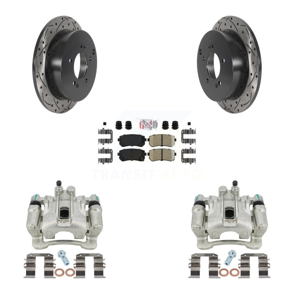 Rear Disc Brake Coated Caliper Drilled Slotted Rotors And Ceramic Pads Kit For Hyundai Tucson Kia Sportage AWD KCD-101571N