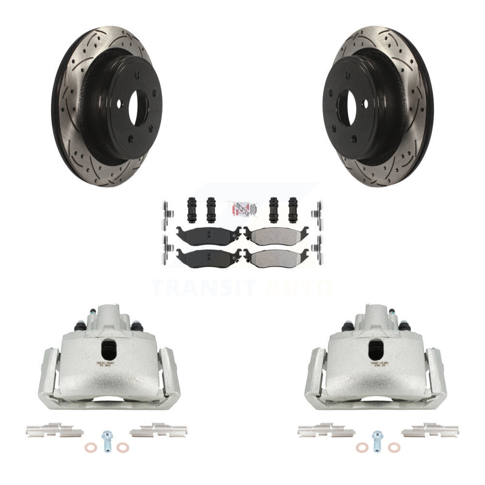 Rear Brake Caliper Drill Slotted Rotors Semi-Metallic Pad Kit For Ram 1500 Classic Dodge KCD-101581N