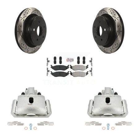 Rear Brake Caliper Drill Slotted Rotors Semi-Metallic Pad Kit For Ram 1500 Classic Dodge KCD-101581N