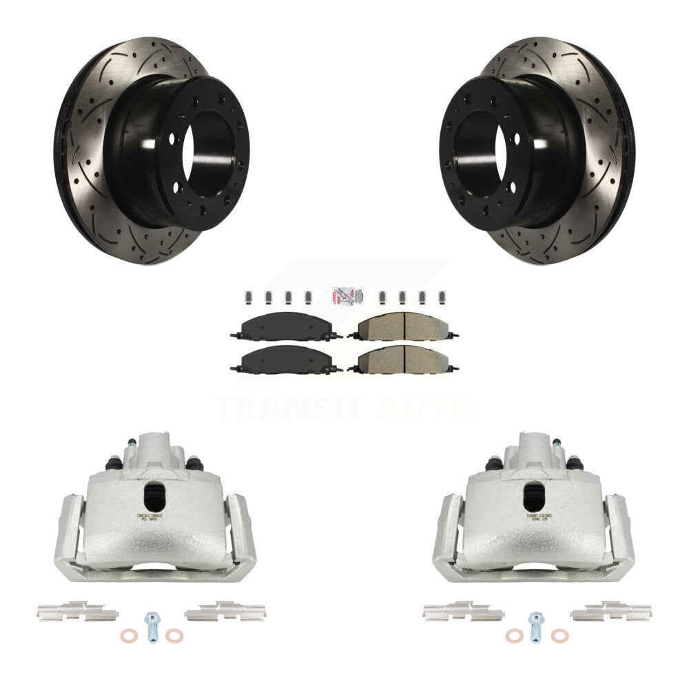 Rear Brake Caliper Drill Slot Rotor Semi-Metallic Pad Kit For Ram 1500 With 8 Lug Wheels KCD-101584N