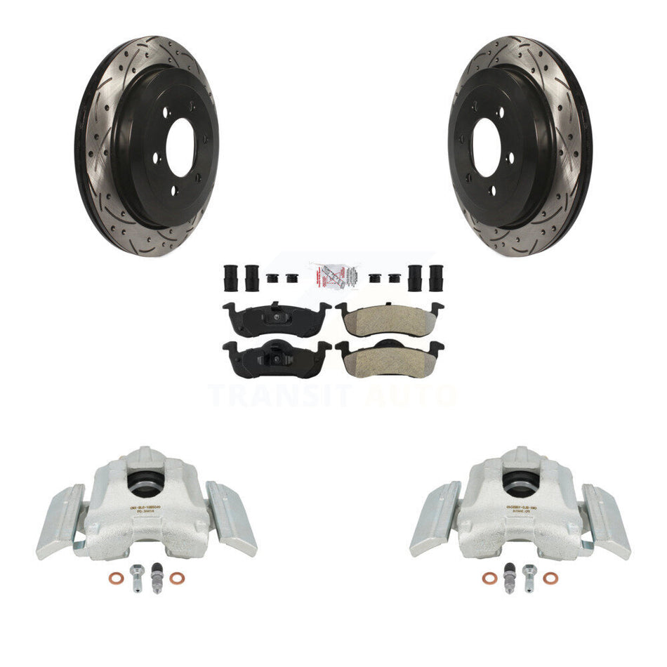 Rear Disc Brake Coated Caliper Drilled Slotted Rotors And Semi-Metallic Pads Kit For 2007-2017 Ford Expedition Lincoln Navigator KCD-101585N