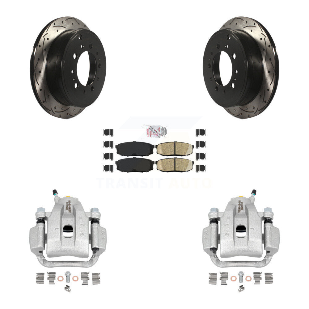 Rear Brake Coated Caliper Drill Slotted Rotors Ceramic Pad Kit For Toyota Tundra Sequoia KCD-101586N