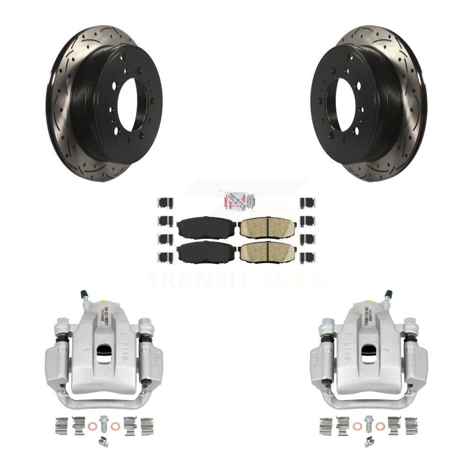 Rear Brake Coated Caliper Drill Slotted Rotors Ceramic Pad Kit For Toyota Tundra Sequoia KCD-101586N