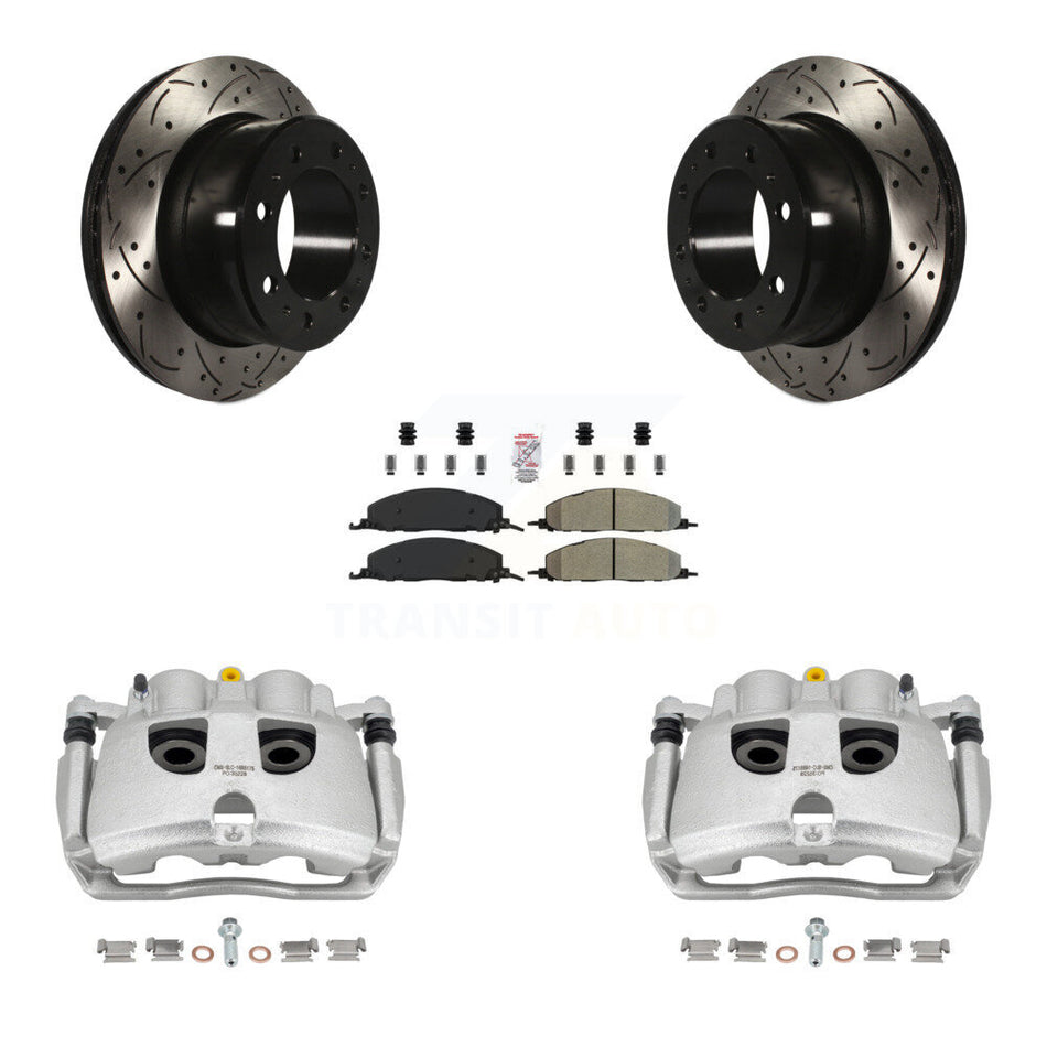 Rear Disc Brake Coated Caliper Drilled Slotted Rotors And Semi-Metallic Pads Kit For Ram 2500 3500 Dodge KCD-101590N