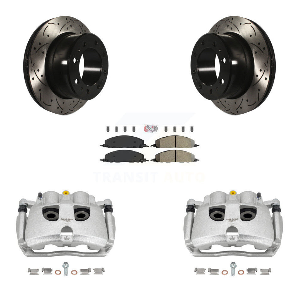 Rear Disc Brake Coated Caliper Drilled Slotted Rotors And Semi-Metallic Pads Kit For Ram 2500 3500 Dodge KCD-101591N