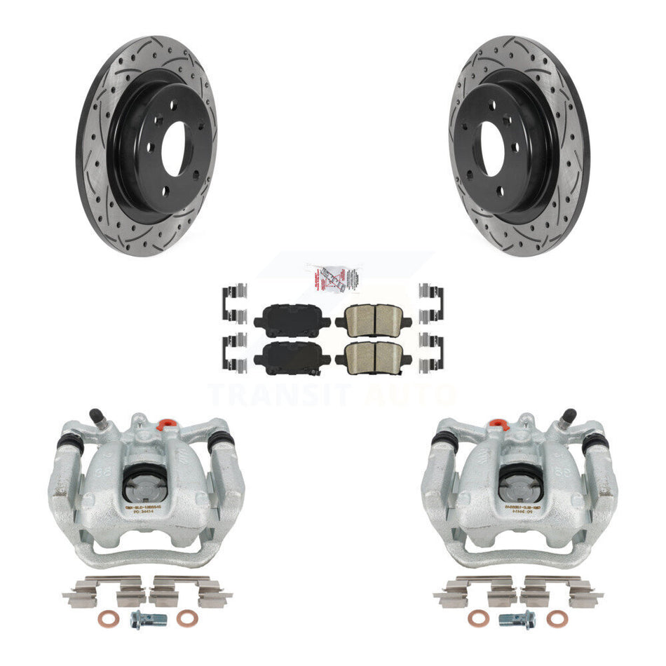 Rear Disc Brake Coated Caliper Drilled Slotted Rotors And Ceramic Pads Kit For 2017-2018 Buick LaCrosse KCD-101592N
