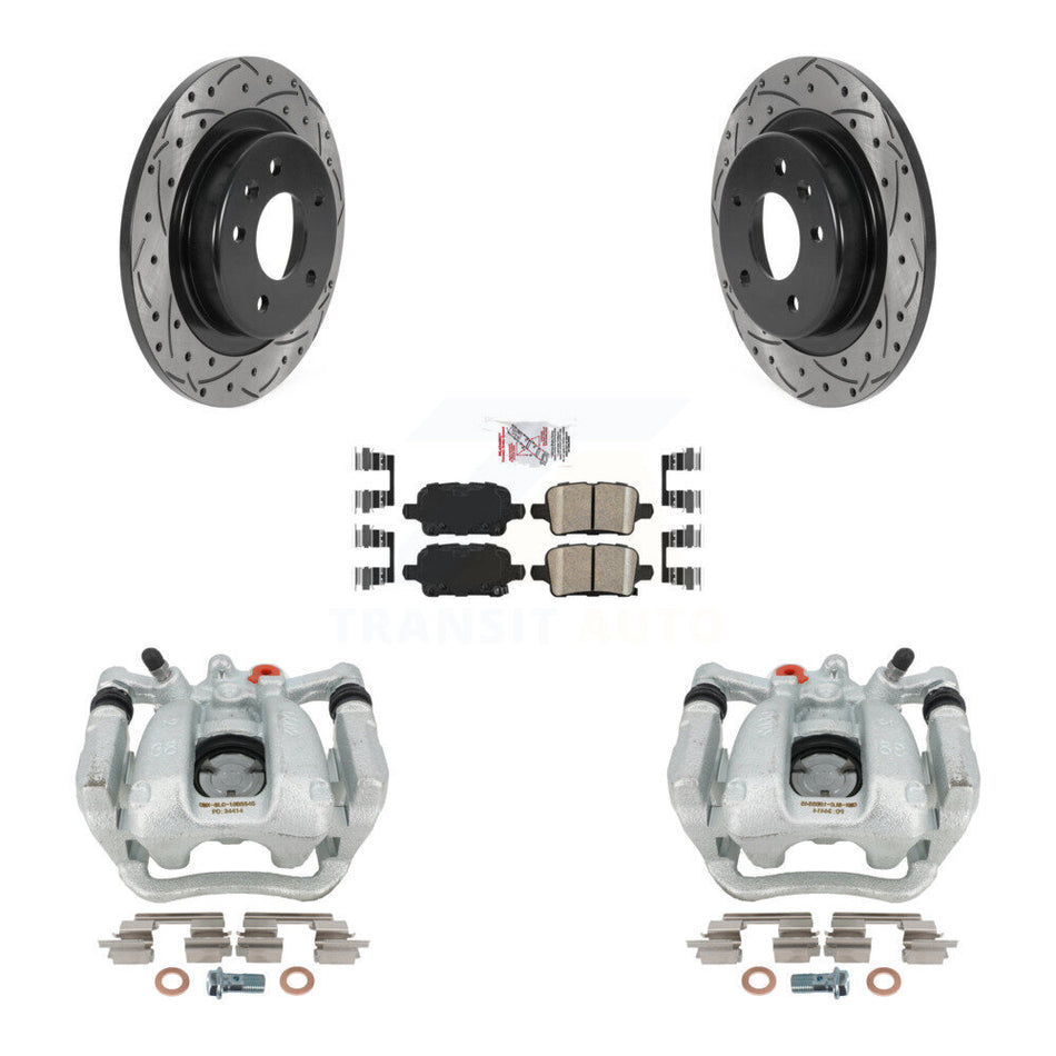 Rear Disc Brake Coated Caliper Drilled Slotted Rotors And Ceramic Pads Kit For 2018-2019 Buick Regal TourX With 288mm Diameter Rotor KCD-101594N