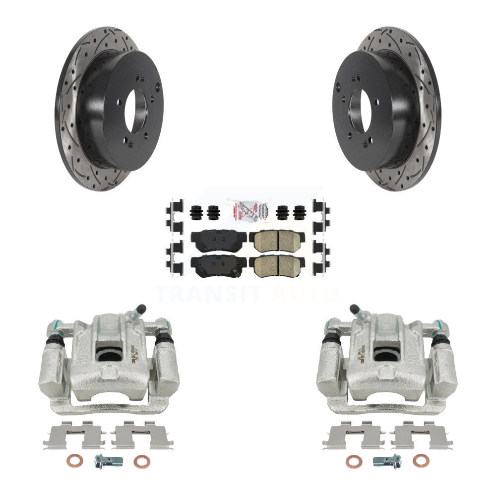 Rear Brake Coat Caliper Drill Slot Rotors Ceramic Pad Kit For 2001-2006 Hyundai Santa Fe KCD-101597N
