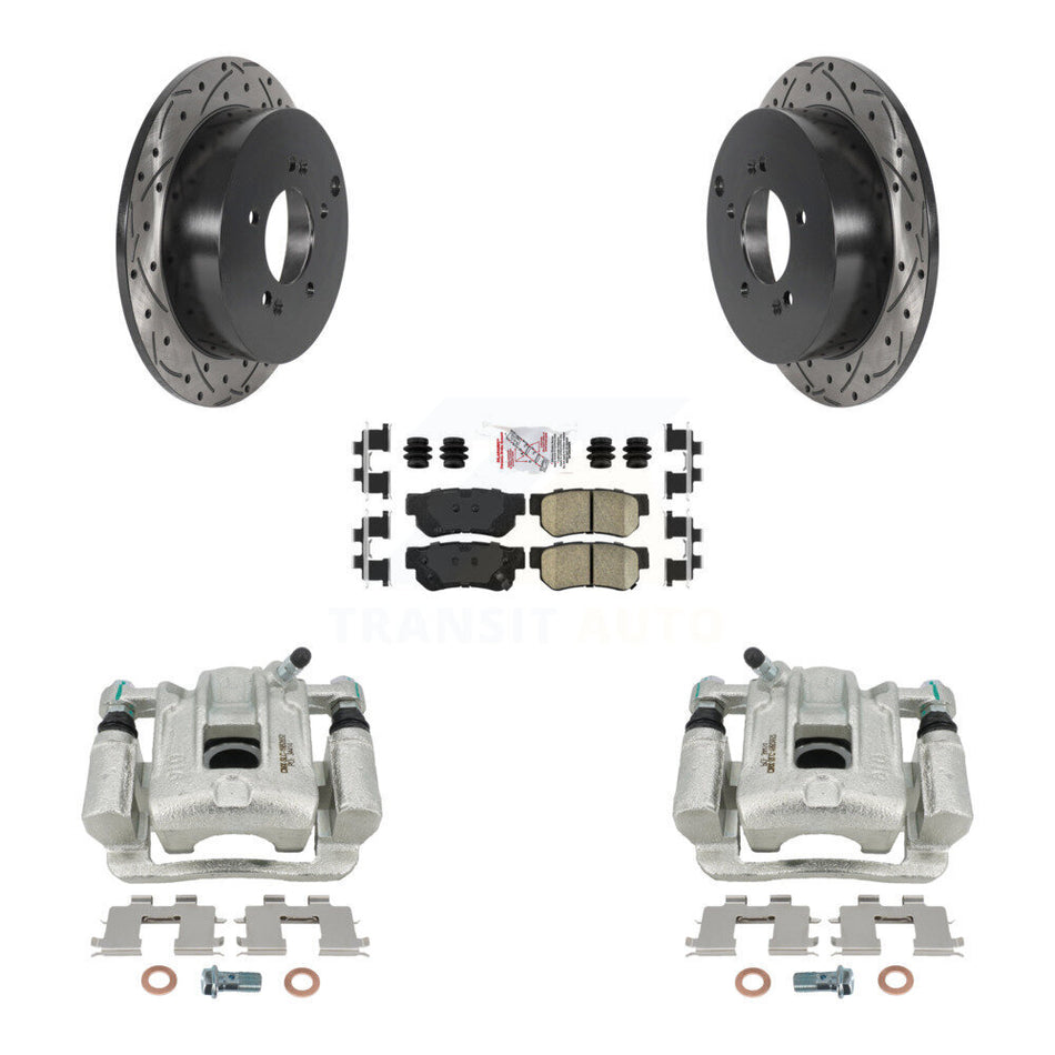 Rear Brake Coat Caliper Drill Slot Rotors Ceramic Pad Kit For 2001-2006 Hyundai Santa Fe KCD-101597N