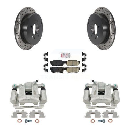 Rear Brake Coat Caliper Drill Slot Rotors Ceramic Pad Kit For 2001-2006 Hyundai Santa Fe KCD-101598N